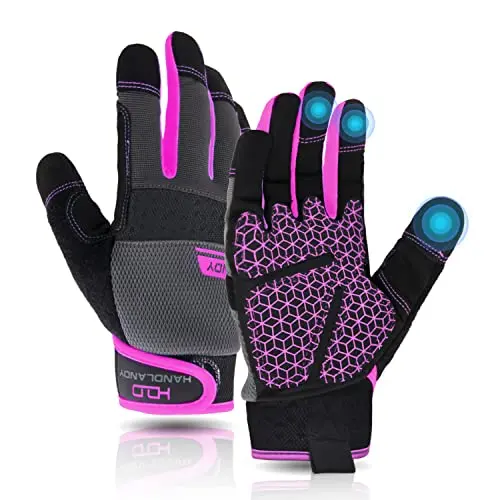 AIGEVTURE women's work gloves in pink with enhanced grip palm