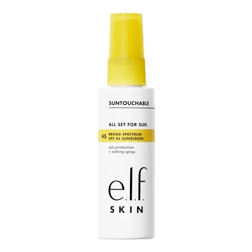 E.L.F. All Set For Sun SPF 45 setting spray misting over makeup