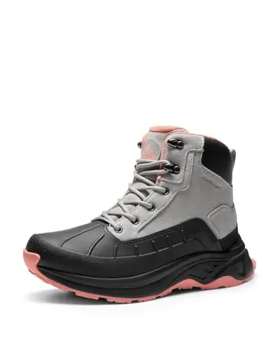 NORTIV 8 women's waterproof hiking boots in light grey and pink
