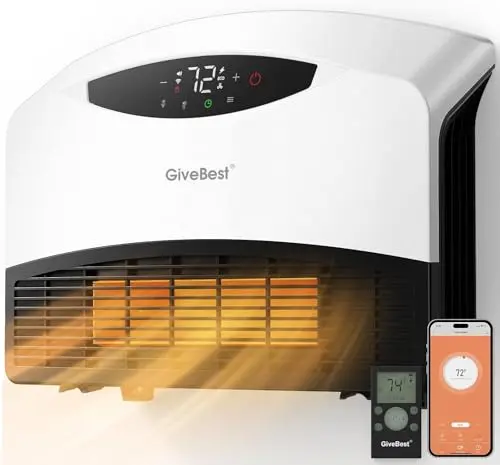 GiveBest white wall-mounted space heater with WiFi control and remote