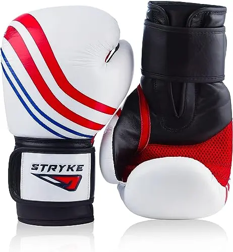 PRIZE FORM genuine leather boxing gloves in white with red and blue accents