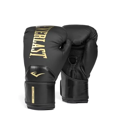 Everlast Elite 2 Boxing Gloves in black and gold with integrated palm foam