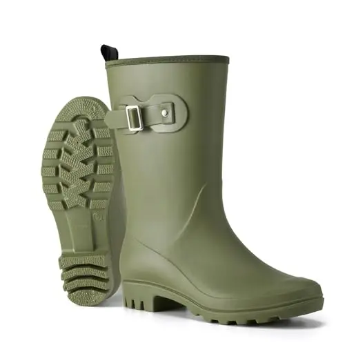 HISEA women's waterproof rain boots with decorative buckle