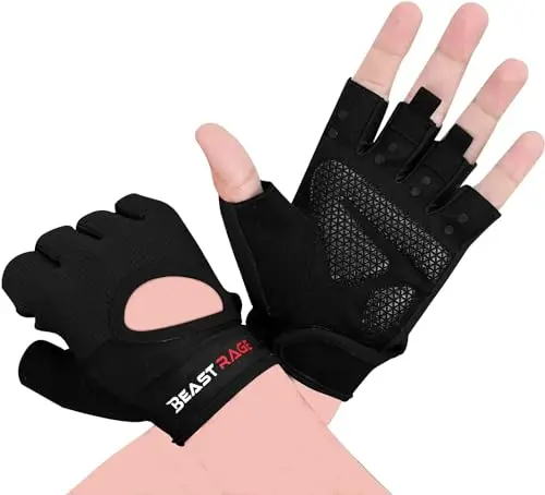 BEAST RAGE workout gloves with Amara leather palm and mesh back
