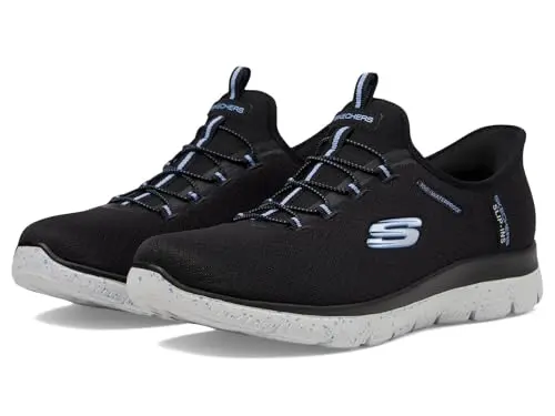 Skechers Sport women's waterproof slip-on sneakers in black and light blue