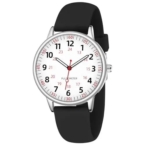 TWOPTION black silicone nurse watch with easy-read dial and second hand