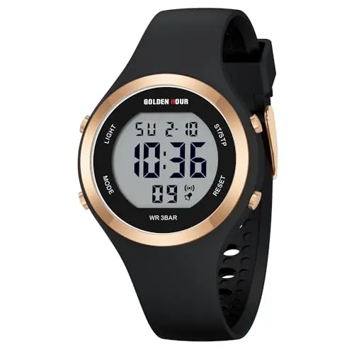 GOLDEN HOUR black digital chronograph watch with silicone strap