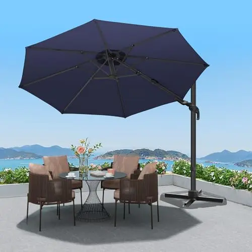 LuxaDomus 10ft round cantilever umbrella with swivel handle and vented top