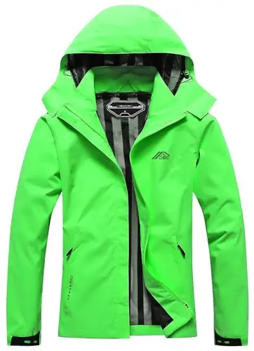 Women's fluorescent green waterproof raincoat with detachable hood