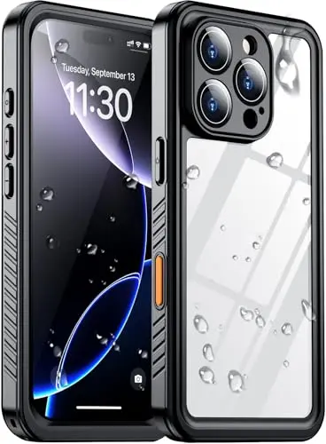 Temdan waterproof case for iPhone 16 Pro with 16-foot drop protection and clear back