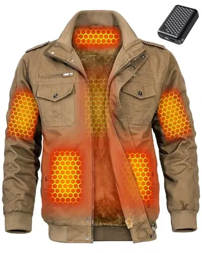 Men's heated jacket with battery pack for extreme cold weather hunting
