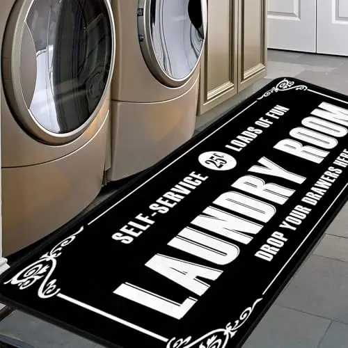 Ruiseye black farmhouse style runner rug with waterproof felt material