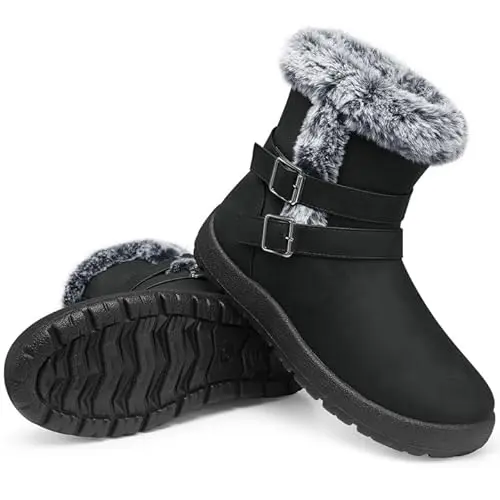 TEMOFON women's waterproof winter boots with fur lining and side zipper