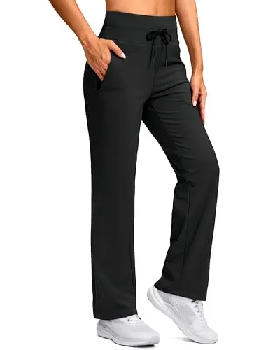 SANTINY women's straight leg fleece lined pants with zipper pockets