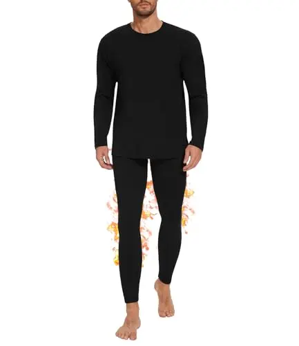 OBFUN thermal underwear set showing fleece-lined interior and slim fit
