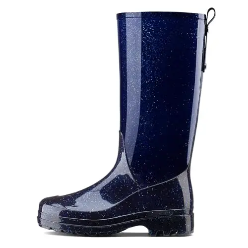 HISEA tall rain boots with wider calf in starry blue