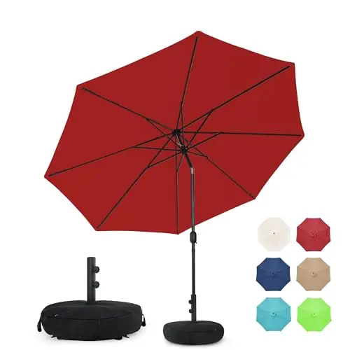 Sundale Outdoor 9FT patio umbrella with sand bag base in red