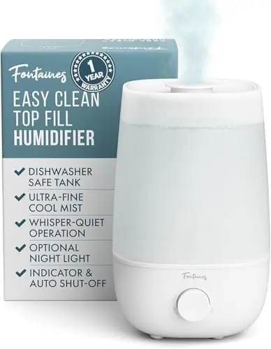 Fontaines Luxury humidifier with dishwasher-safe tank and 360° mist