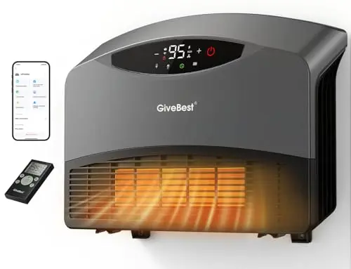 GiveBest Smart Wall Heater showing digital display and wall mounting options