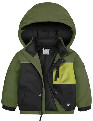GEMYSE toddler waterproof ski snow jacket in lichen green and grey
