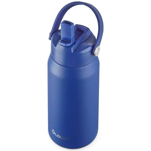 OLDLEY kids insulated water bottle with wide straw lid in blue