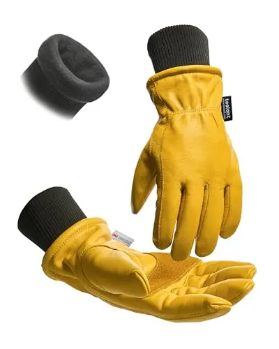 toolant winter leather work gloves with water resistance and threaded cuffs