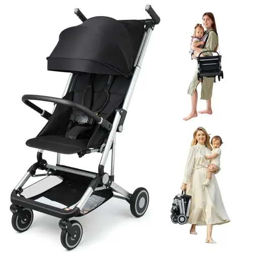 OutLitt travel stroller in black with one-handed folding design