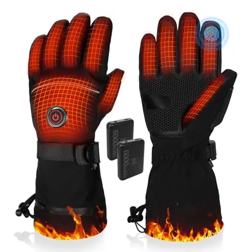 PEKWZIZ heated gloves with 6000mAh battery and touchscreen fingers