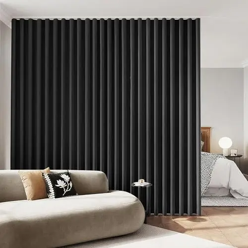 KNEOQIT extra wide black thermal curtain for large sliding doors