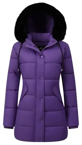 GOLDLADIES women's long winter parka with faux fur hood